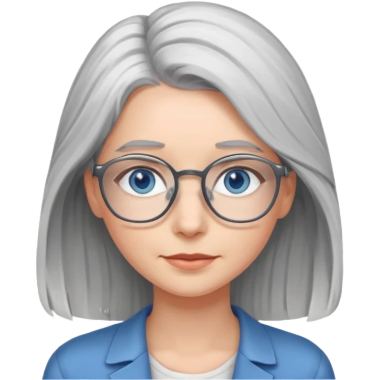 Grey haired emoji with blue eyes and glasses female young longer hair emoji