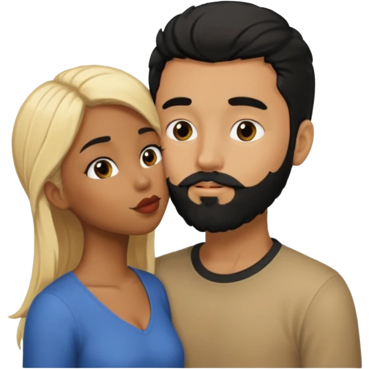 Black girl with blonde hair kissing white boy with black hair and beard emoji