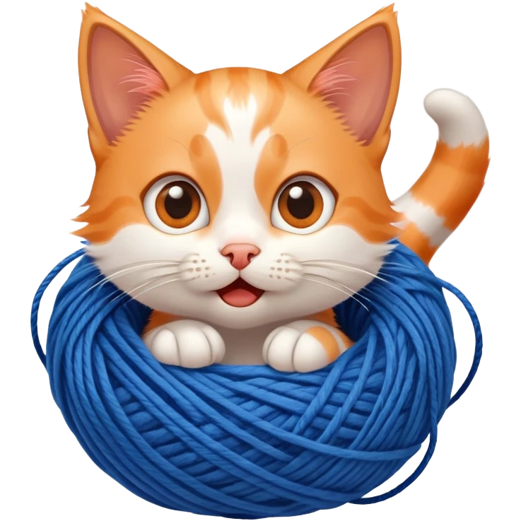 Funny kitten tangled in yarn with surprised expression emoji