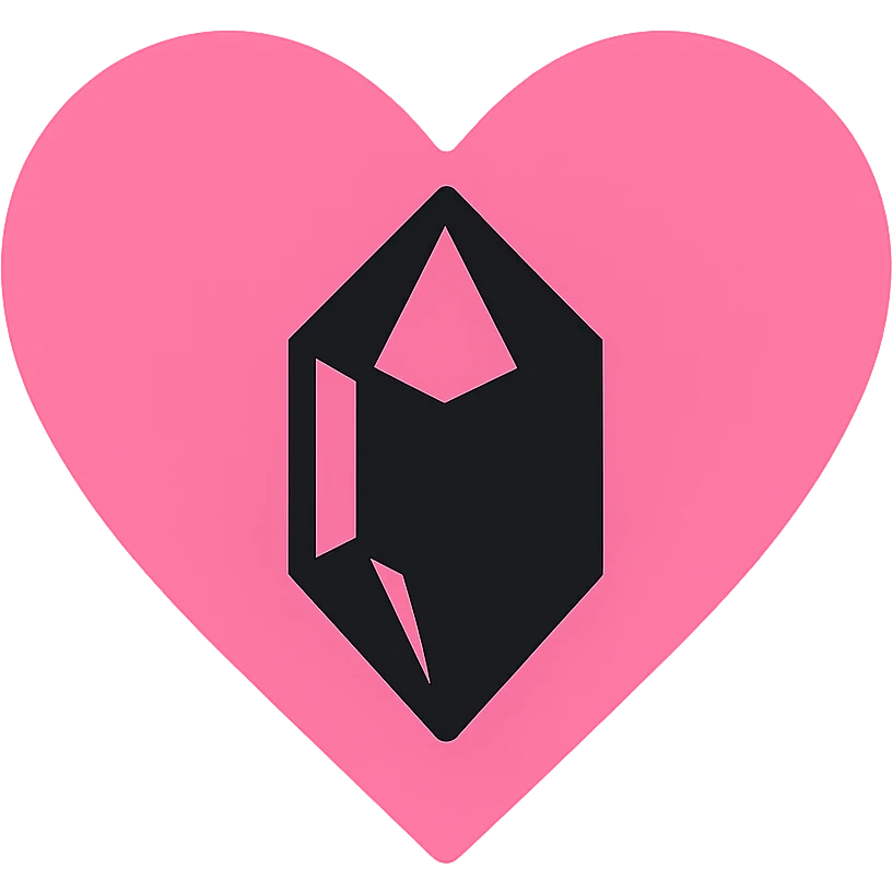 gothic heart with a dark crystal, color icon filled style, pink and black emoji