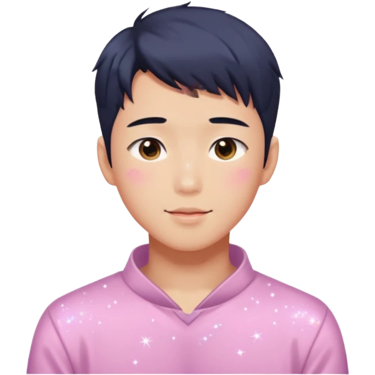 Gorgeous bright sparkly romantic Asian anime guy with blushing face aesthetic trending style outside emoji