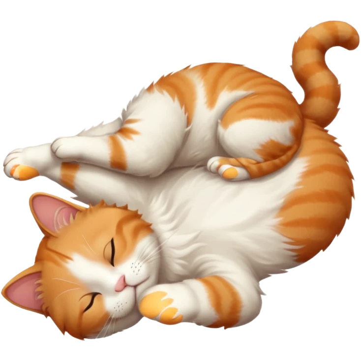 ginger and white small cat eyes closed lying down upside down with paws stretched out in different directions emoji