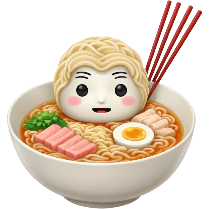 make the bowl of the ramen with a cute face and no face on the noodles and 2 chopsticks only emoji