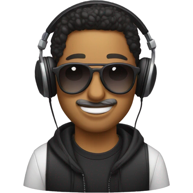 Un Dj con lentes , playera negra tocando una tornamesa y unos audífonos en las orejas  emoji