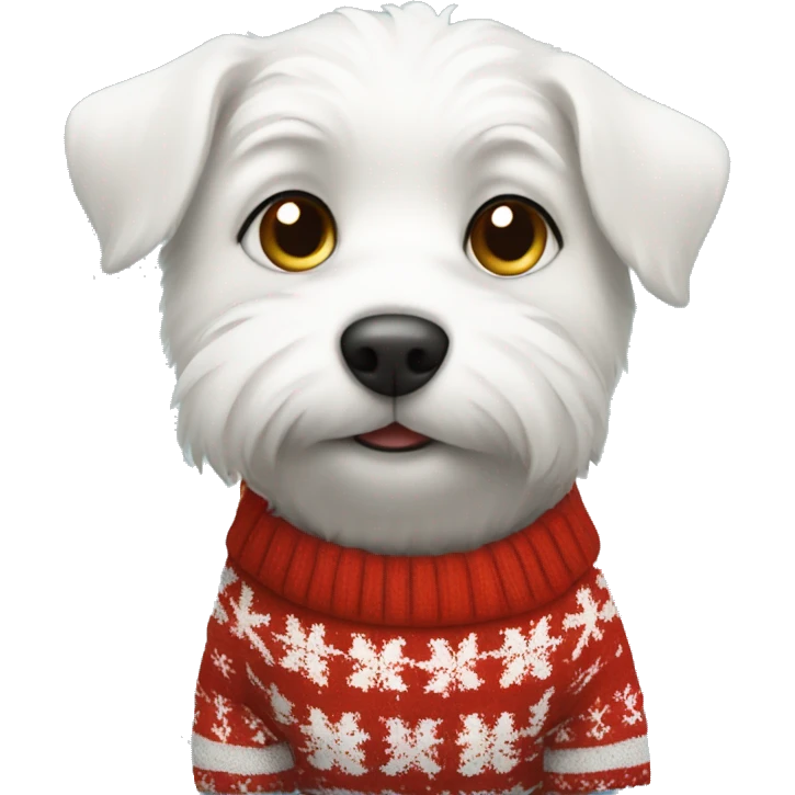 White little dog in Xmas jumper emoji