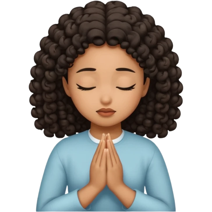brown girl praying curls black hair and eyes closed emoji