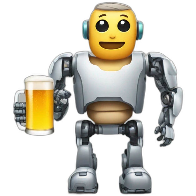 man with robotic body and a beer in hand emoji