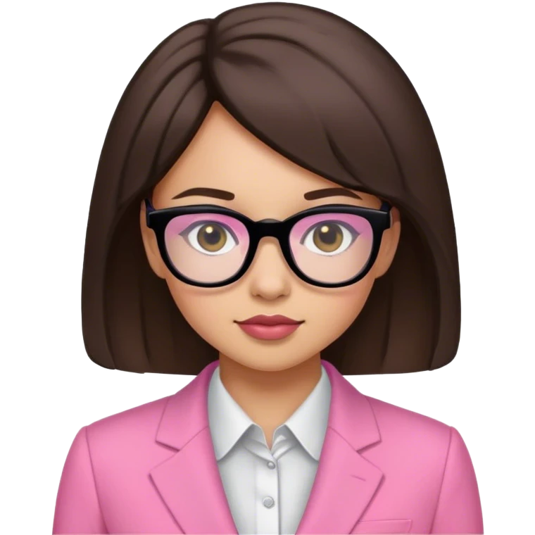 Brune girl pink suit black Eyeglasses emoji