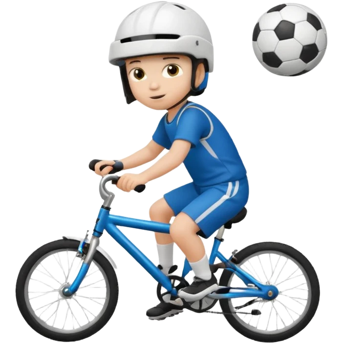 A child on a bicycle, with a soccer ball and a basketball nearby emoji