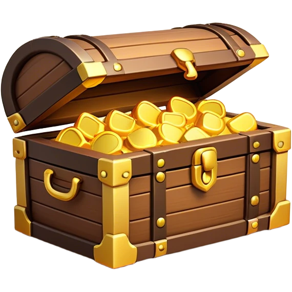 Clash of Clans aesthetic: Cinematic Playful Pixel 3D Treasure Chest Emoji, rendered in a 3D vector-style similar to standard emojis with minimal shading and bold, simplified shapes. A compact, distinct form with signature details, softly glowing with a pixelated adventure charm. Simplified yet unmistakably iconic, highly detailed and consistent, glowing with a soft radiance and high shine. Stylized with a touch of classic pixel-art charm and a soft glowing outline, capturing the essence of a beloved gaming relic with a friendly, playful manner! emoji