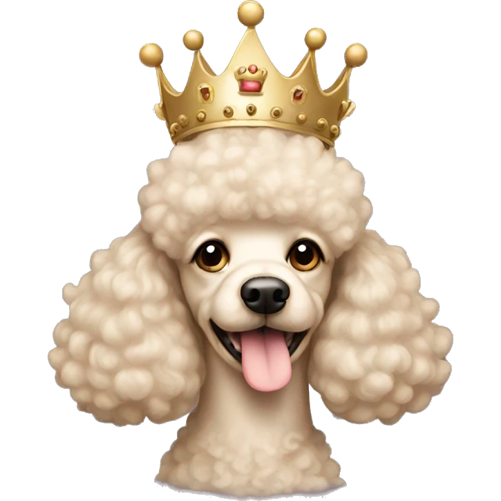 Face of a light beige poodle with a crown on her head emoji