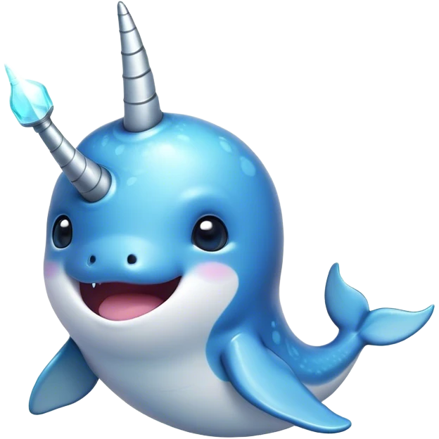 Cinematic Comical Cute Narwhal Portrait Emoji, Head tilted dramatically with an exaggeratedly amused expression, featuring a uniquely curved tusk, a sleek body with wide, comically expressive eyes brimming with playful disbelief, Simplified yet hilariously expressive features, highly detailed, glowing with a slightly sassy oceanic glow, high shine, dramatic yet playful, stylized with an air of cheeky marine mischief, soft glowing outline, capturing the essence of a meme-worthy cute narwhal that looks ready to side-eye its way into viral fame! emoji