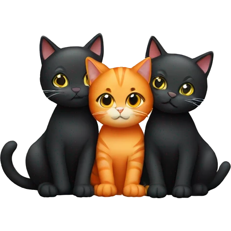 2 orange cats and one black cat hugging  emoji
