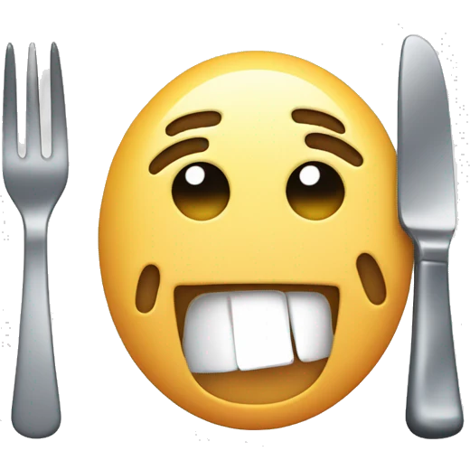whacky face with fork and knife emoji
