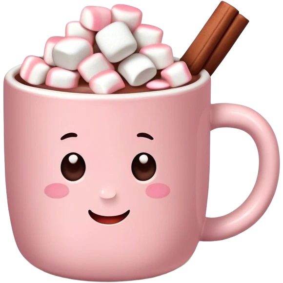 Light Pink mug of hot chocolate with marshmallows  emoji