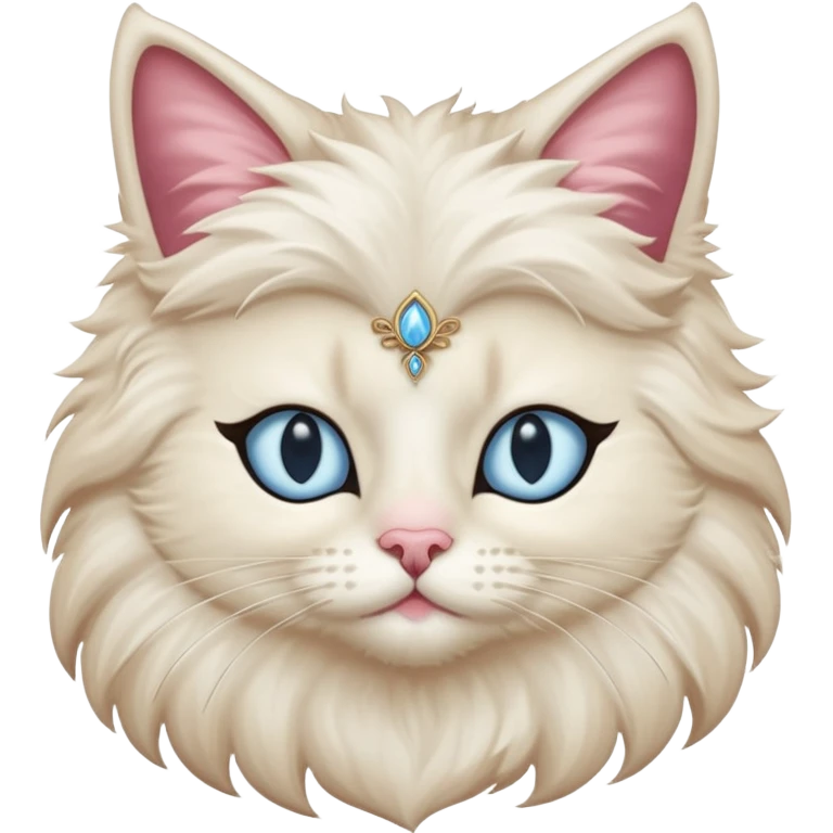 Neva masquerade cat, very fluffy, with pale blue eyes and rose nose emoji