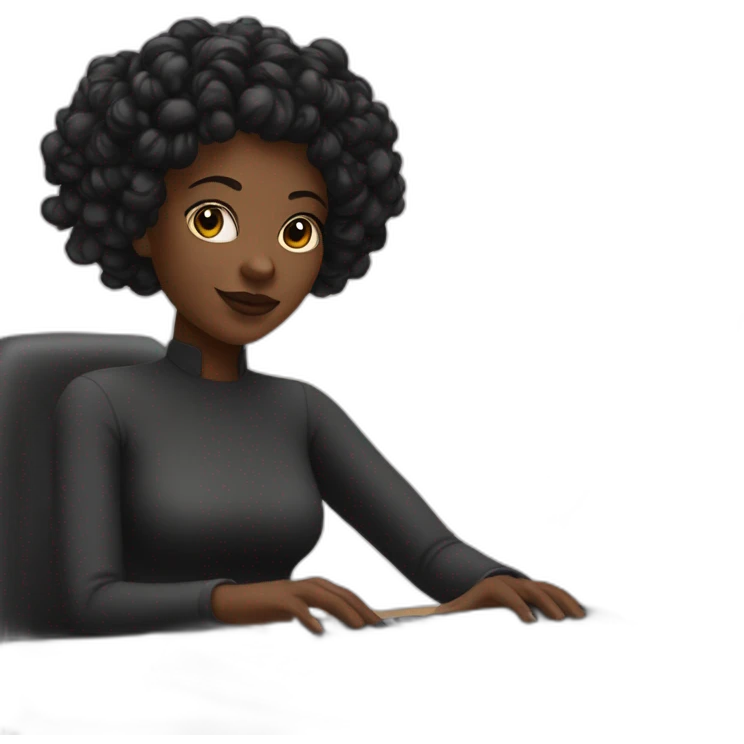 A black woman with space buns behind a computer screen, working in the field of technology emoji