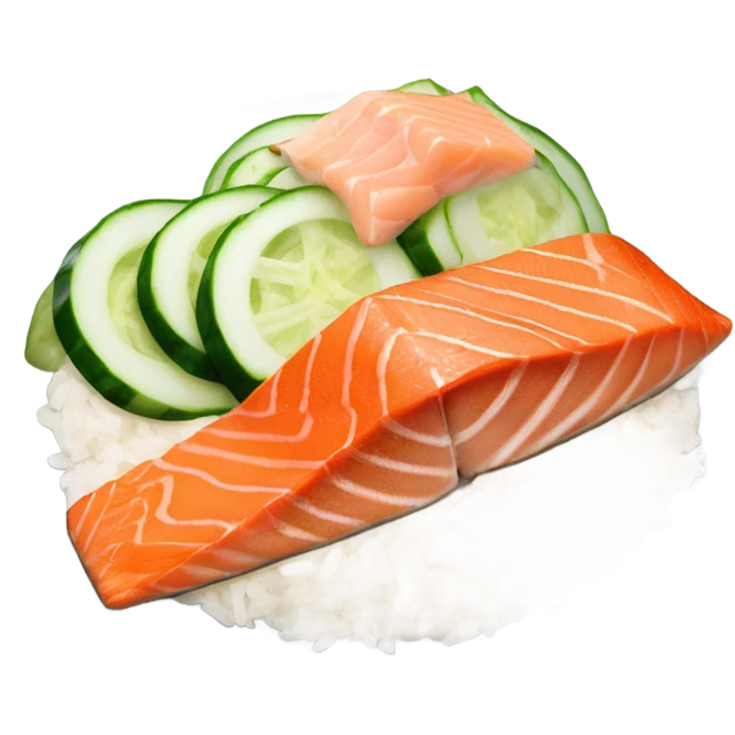 Salmon dish with rice, cucumber amd spicy mayo emoji