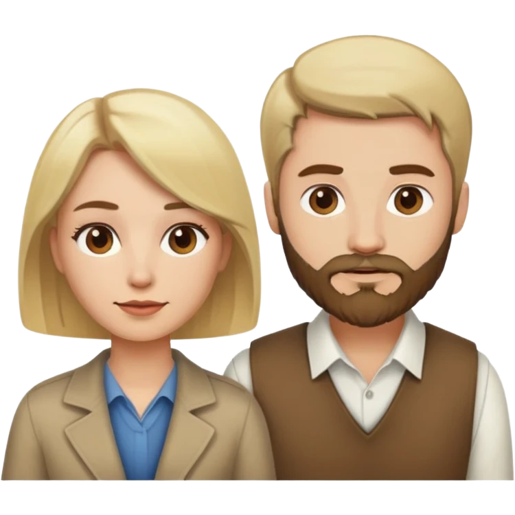 Blonde man with beard and woman with brown bob emoji