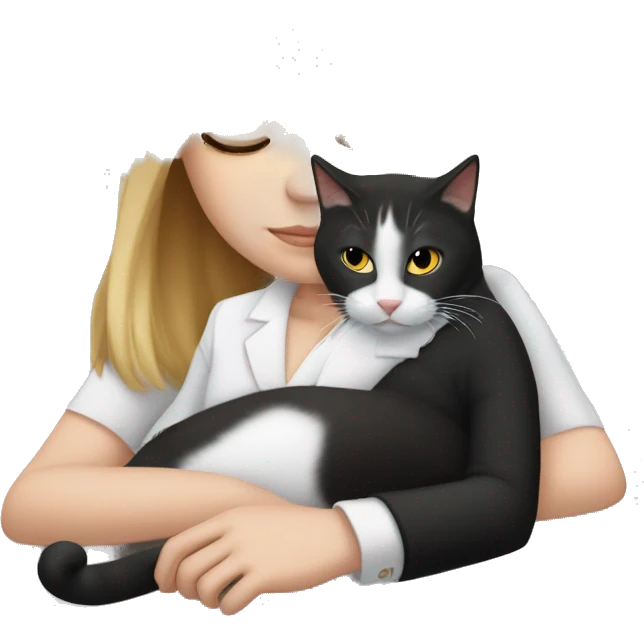White girl ruby straight hair sleeping with tuxedo kitty emoji