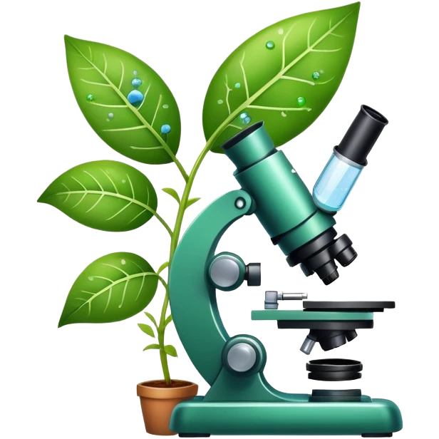 An icon featuring a microscope, a DNA strand, and a plant, symbolizing biology. The design includes animal cells, a leaf, and scientific formulas, representing the study of living organisms and ecosystems. Transparent background highlights biological research and discovery. emoji