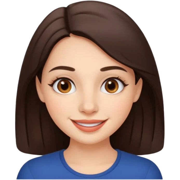 French brunette with brown eyes and full lips with big smile and round nose emoji