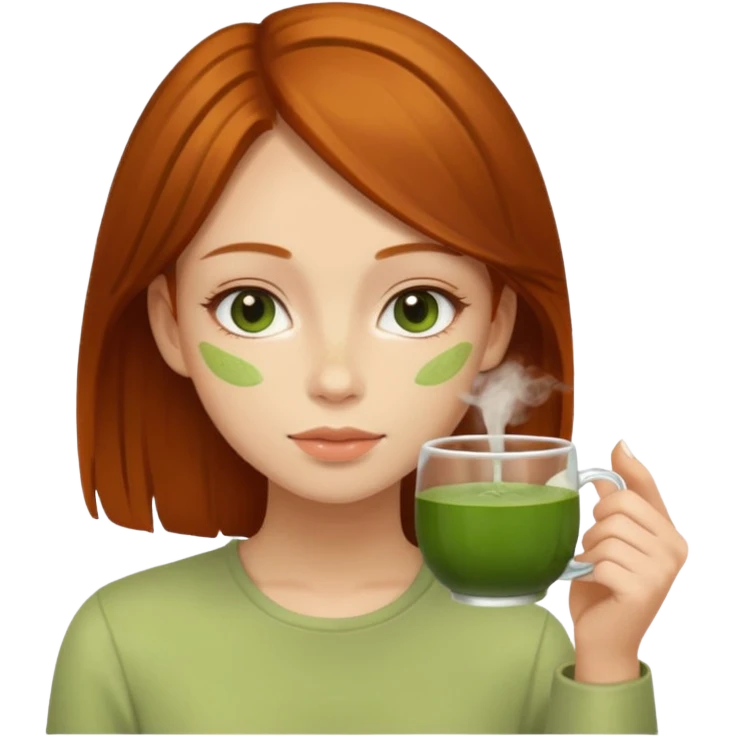 girl with brown and ginger hair drinking a matcha tea emoji