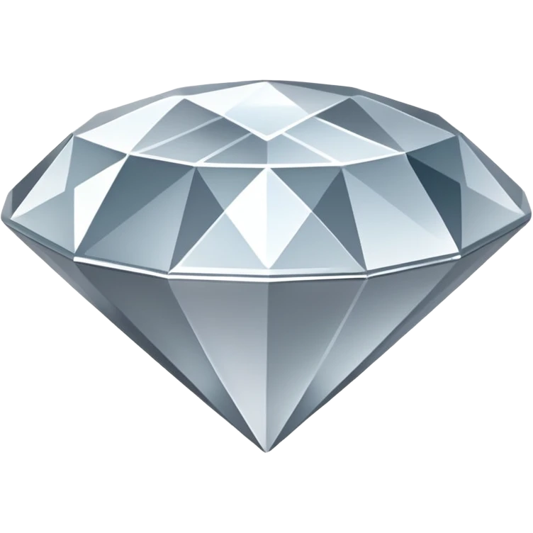 A faceted diamond emoji made of silver chrome, smooth reflective surfaces, soft metallic shine, minimalistic and clean design, iOS emoji style, centered on white background, soft studio lighting emoji