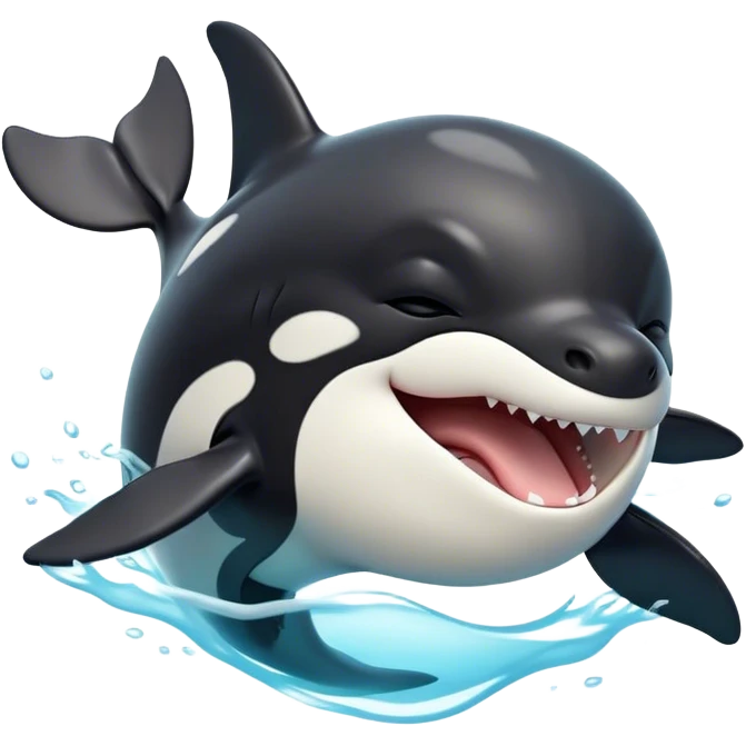Cinematic Cute Yawning orca Portrait Emoji, Head tilted slightly with a dramatic, wide-open yawn, showcasing a sleek black-and-white body with gently relaxed fins and sleepy, half-closed eyes, Simplified yet irresistibly adorable features, highly detailed, glowing with a soft, cozy marine glow, high shine, relaxed yet expressive, stylized with a dash of whimsical deep-sea charm, soft glowing outline, capturing the essence of a drowsy yet affectionate orca that appears ready to stretch out in the waves for a nap! emoji