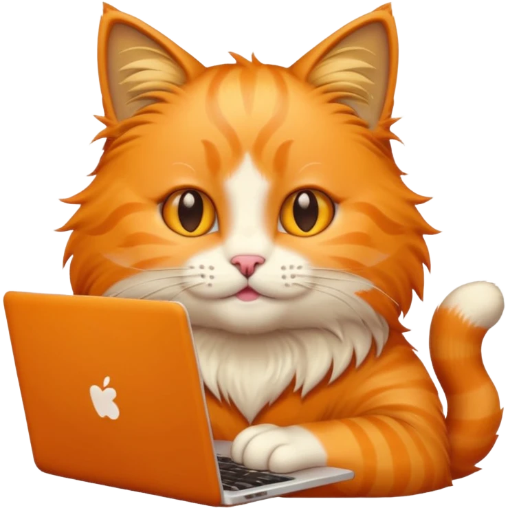 bright and cheerful cat using a laptop, emoji style emoji