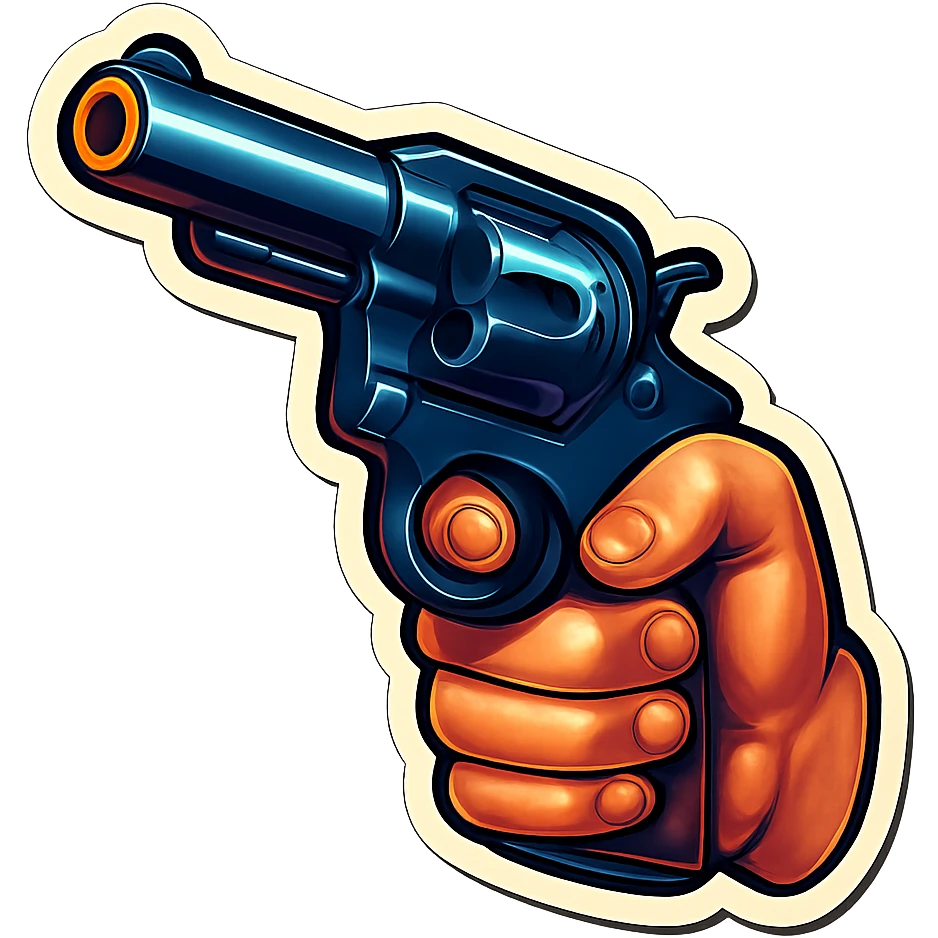 male hand with a revolver, retro stickers style, sharp black outlines, clear shadows and highlights, no gradients emoji