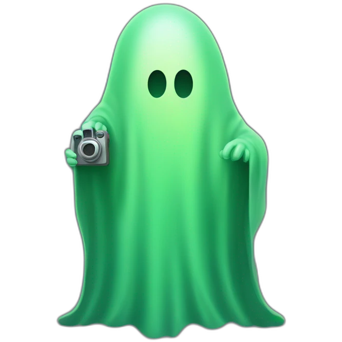 minimalism green ghost with camera emoji