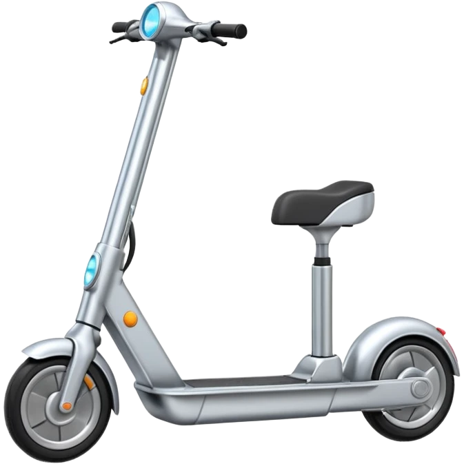 A futuristic electric scooter emoji made of silver chrome, sleek minimal frame, smooth metallic surface, subtle reflections, modern urban design, iOS emoji style, centered, clean white background emoji