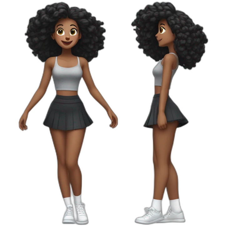 alistic-full-body-caucasian-curvy-beauty-jumping-short black-skirt-back-and-front-views-strong-wind-knickers-long-white-socks emoji