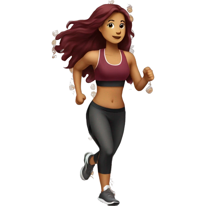 Beautiful tattooed  burgundy long haired woman jogging emoji