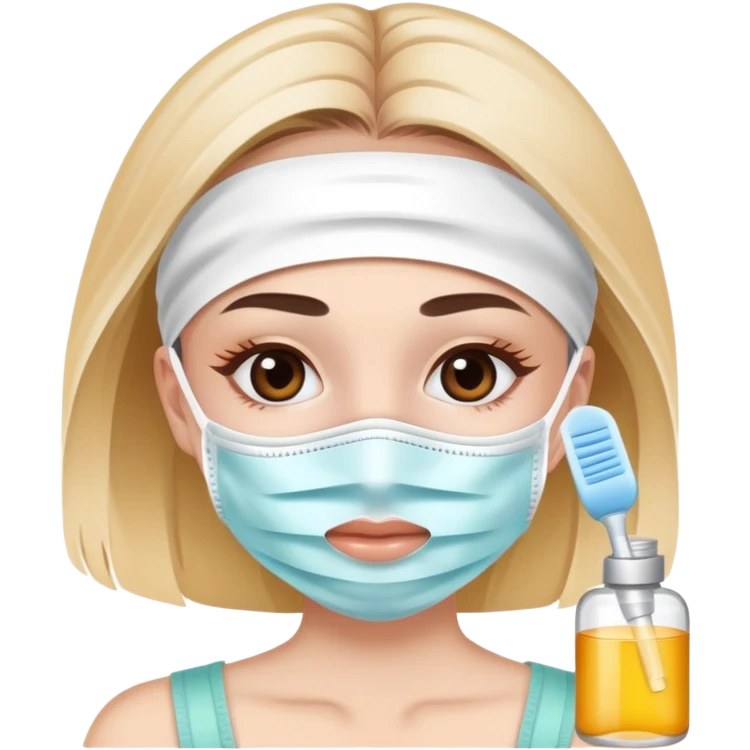 Girl with a face mask and skin care next to her  emoji