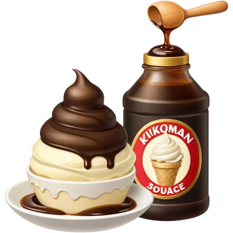Kikkoman soy sauce bottle next to ice cream. emoji