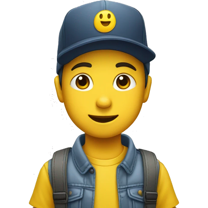 Niño blanco saludando con gorra amarilla emoji