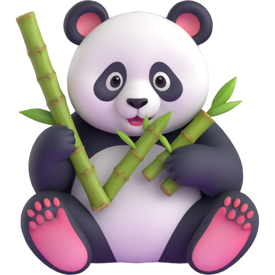 panda eating bamboo in forrest background, close up pose emoji
