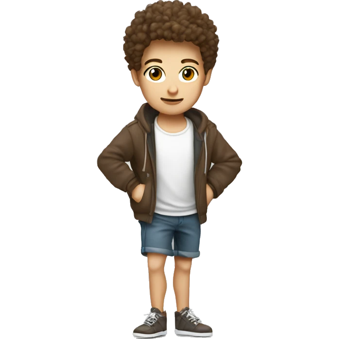 break dancing, short fuzzy brown hair, fair skin, shorts emoji