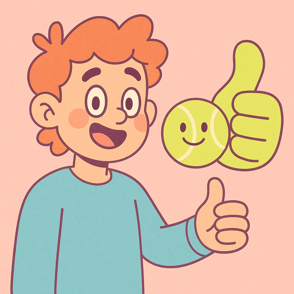 thumbs up in the shape of a tennis ball, pastel toon style emoji