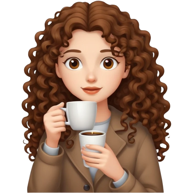 Curly girl long brown hair drinking coffee emoji