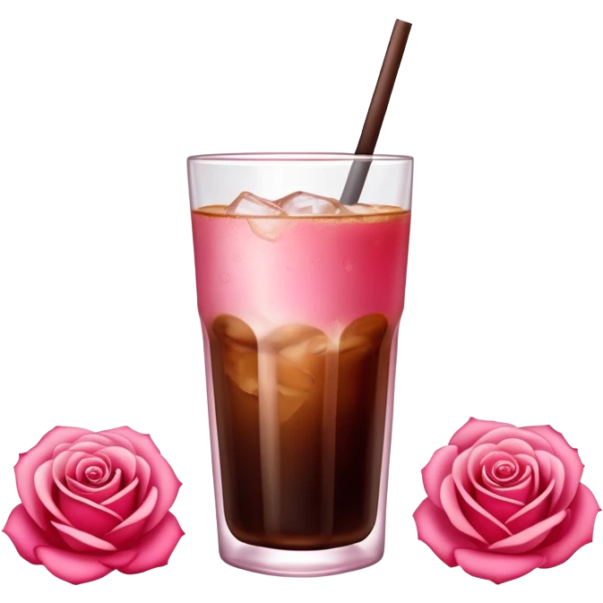 Cold brew coffee with roses pink red and small size glas emoji