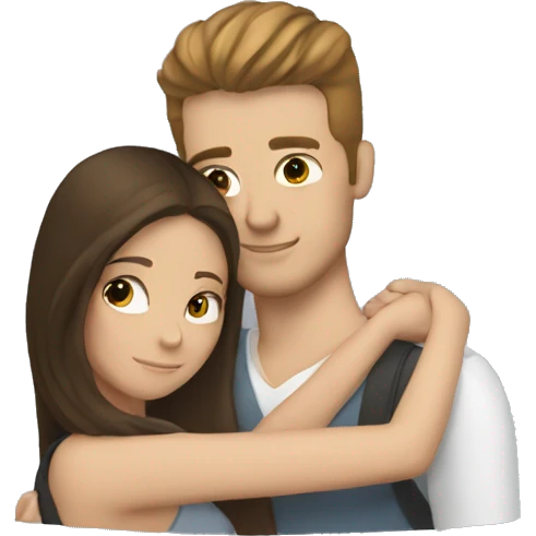 white boyfriend and girlfriend hugging  with brunette hair  emoji