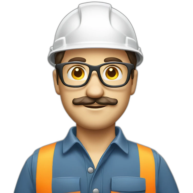 Construction engineer with safety glasses Caucasian with moustache emoji