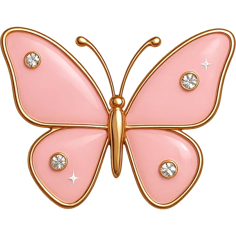 single pink butterfly, pink enamel, sparkling gems, transparent background emoji