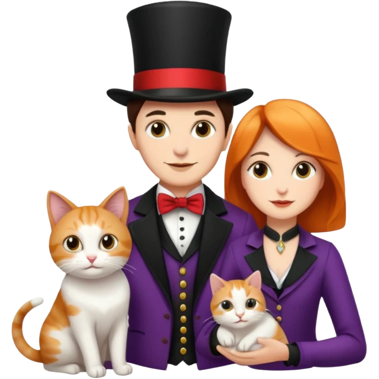magician couple and their pet cat emoji