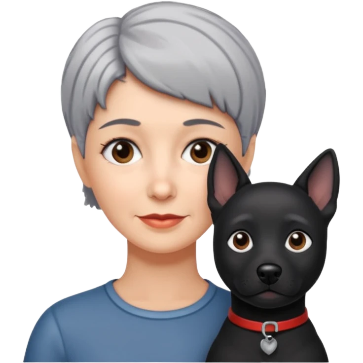short gray haired woman with black dog emoji