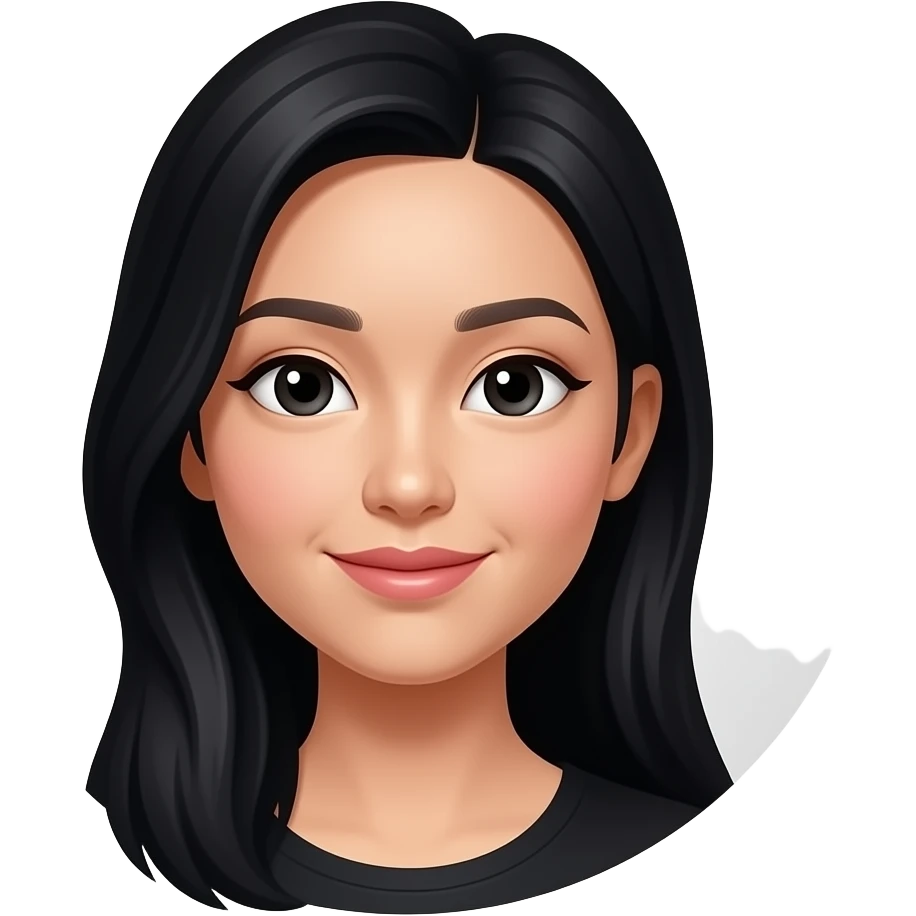 Lady long hair black round Asian face emoji