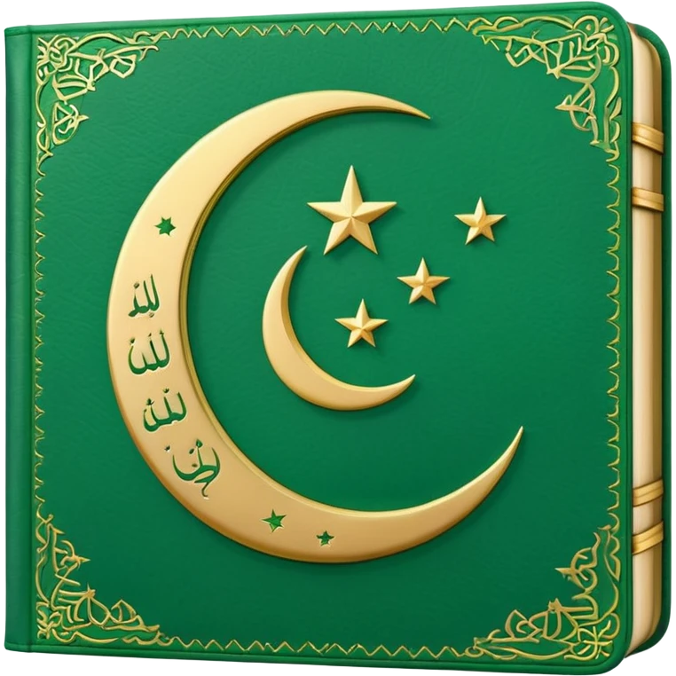 Closed Quran with the Islamic Symbol on it (moon and star) green emoji